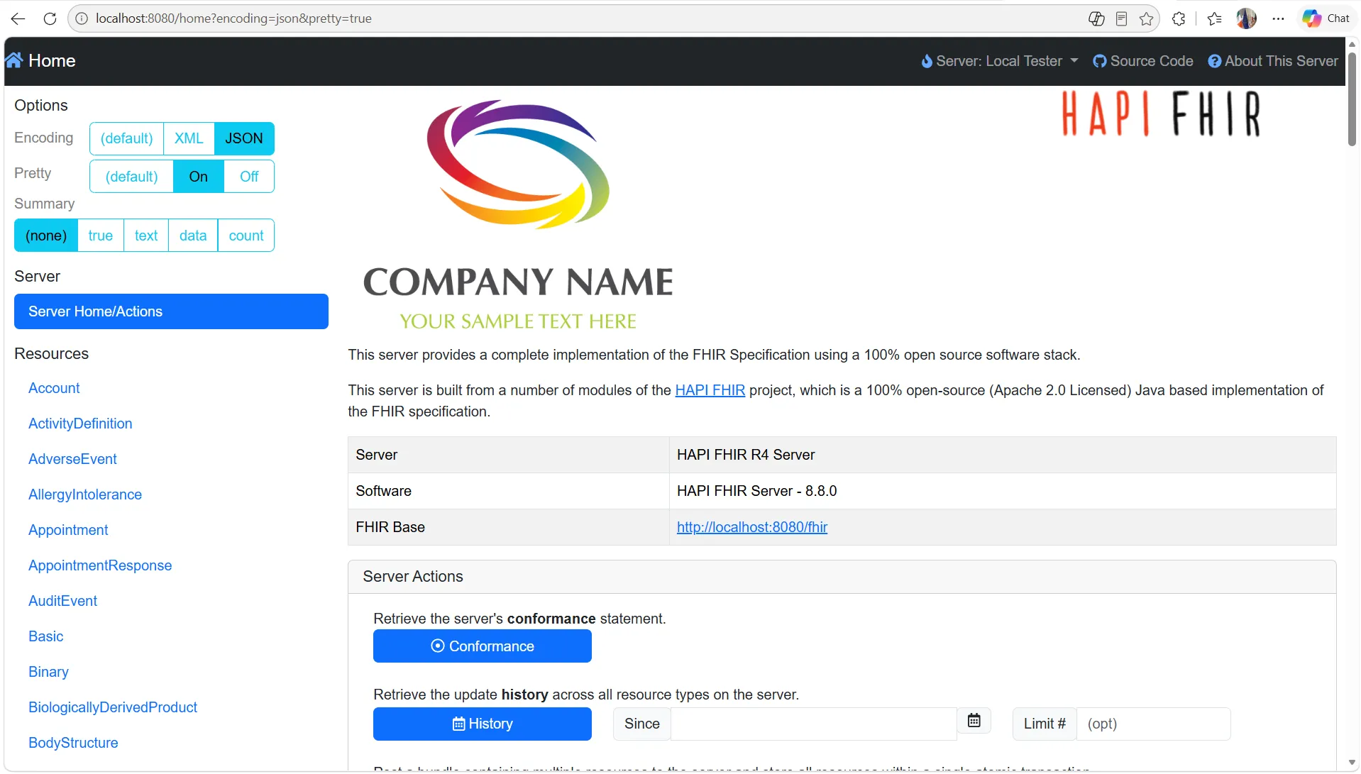 HAPI FHIR Server Home Page